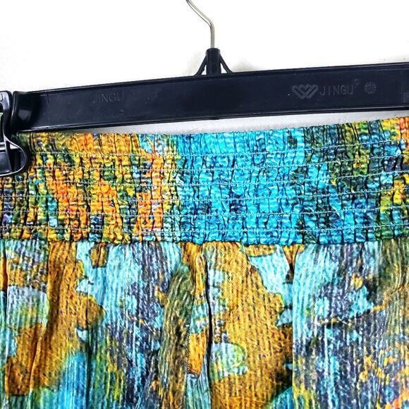 Women's Soft Surroundings Water Color Splash Art To Wear Smocked Satin Pants Sm - Picture 9 of 11